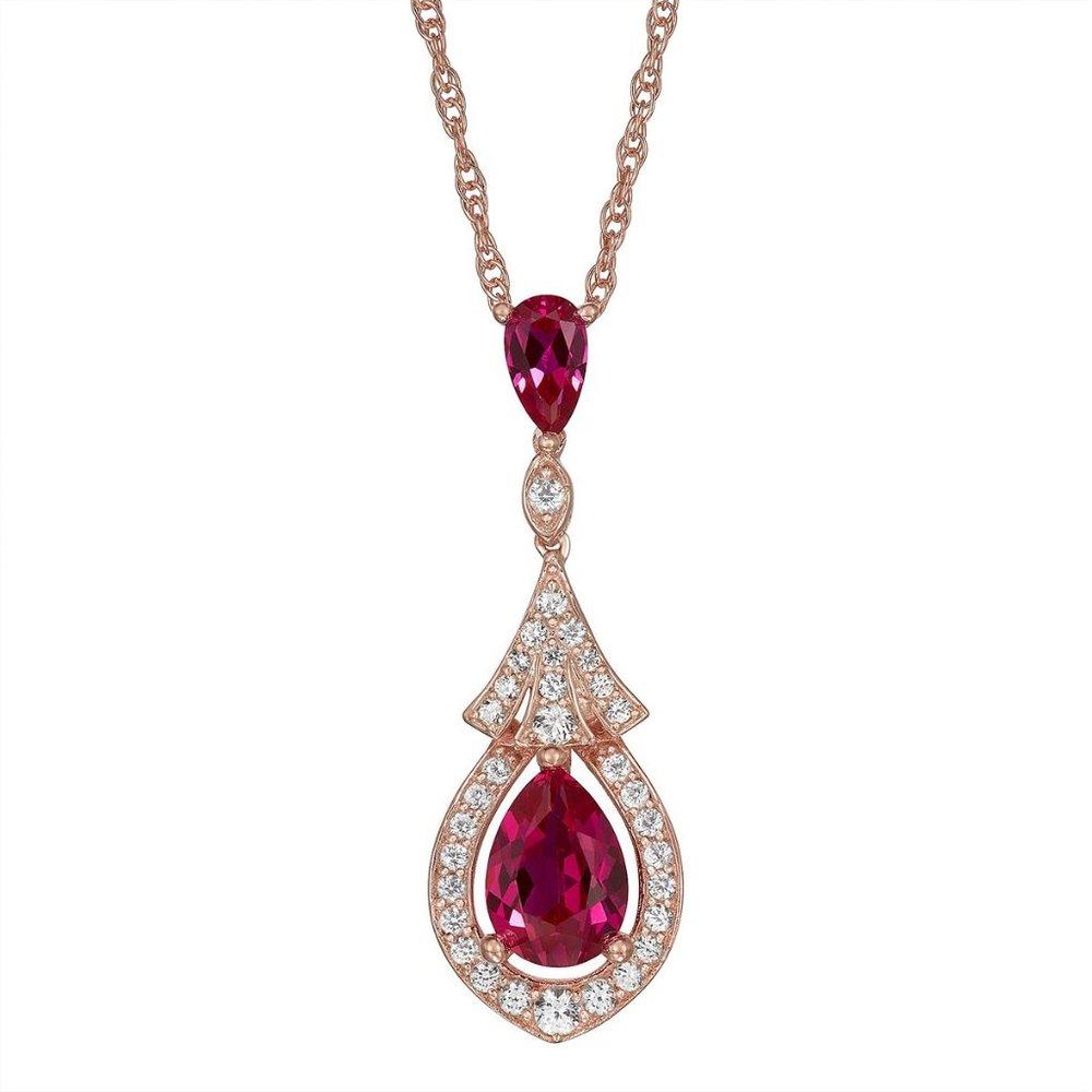 14k Rose Gold Ruby & Sapphire Teardrop Necklace